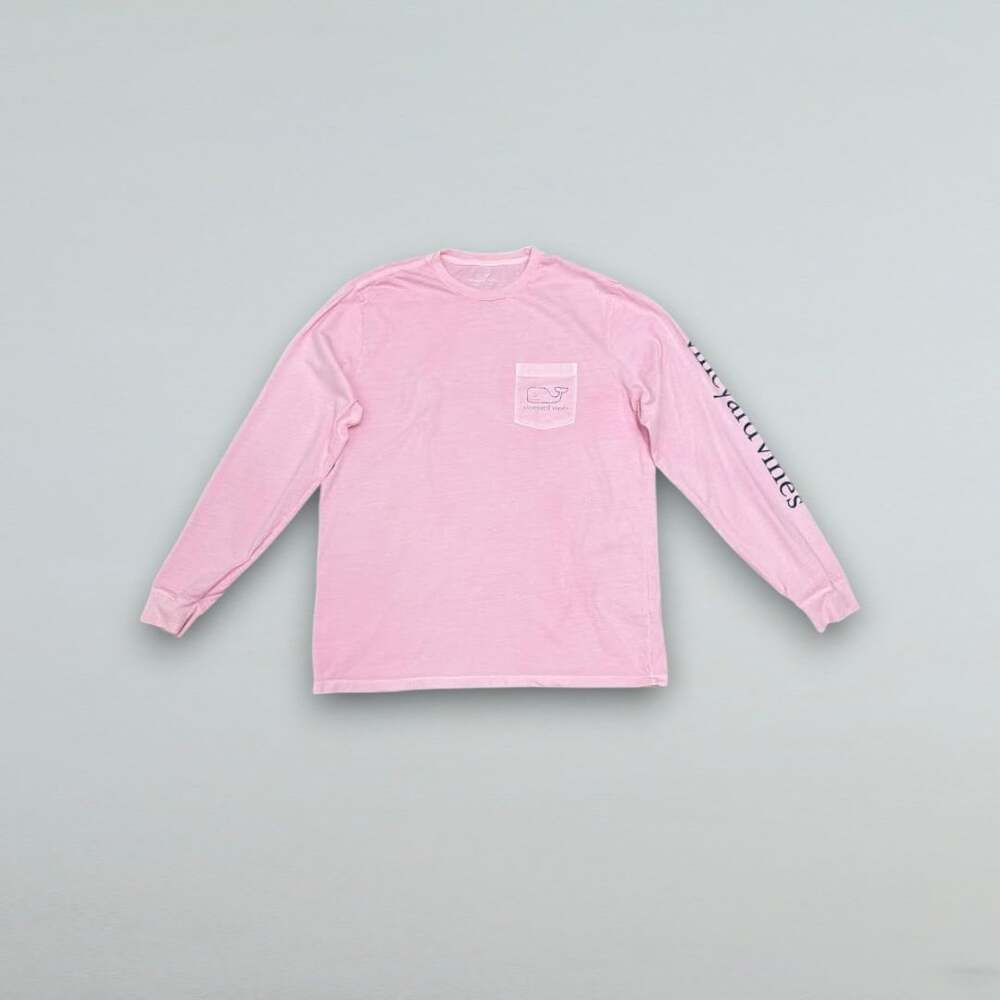 Pink Long Sleeve Pocket T Shirt Whale Logo Graphic Men’s Large